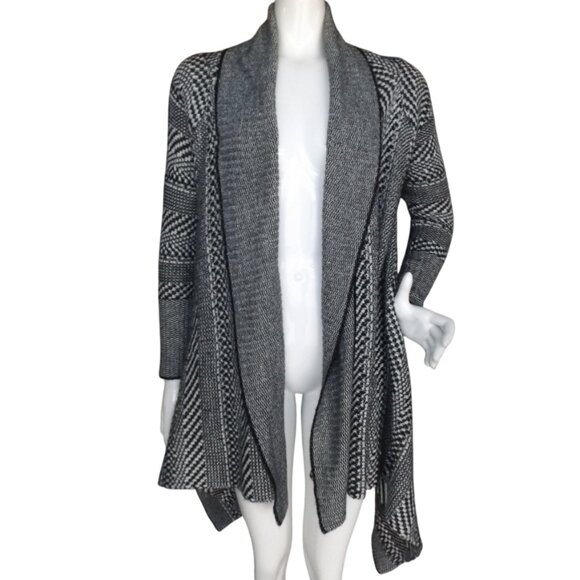 BEBE Cardigan Sweater, S, Geometric/Stripe, Open front, Asymmetric, Shawl collar - Picture 2 of 12